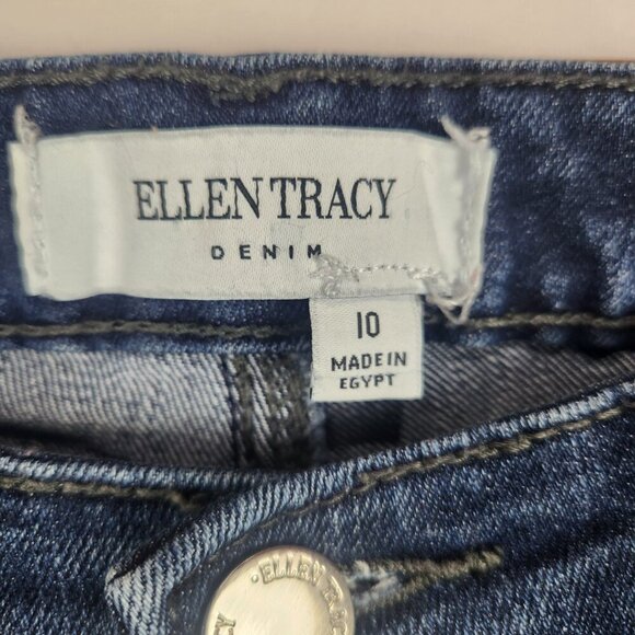 Ellen Tracy Denim The Straight Womens Jeans Size 10 Mid Rise Hemmed Dark Wash - Picture 6 of 9